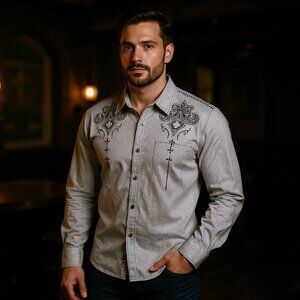 Affliction Y2K Button Up Edgy Grunge Long Sleeve Cotton Shirt, Size XL